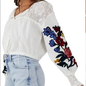 NWT Free People Cropped Floral Sleeve Blouse Small